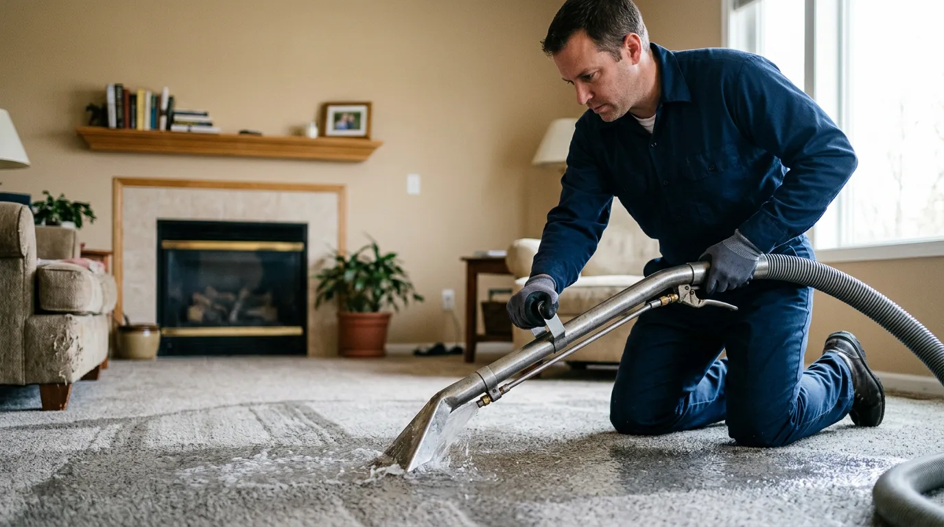 Water damage restoration technician working near East Hanover, NJ